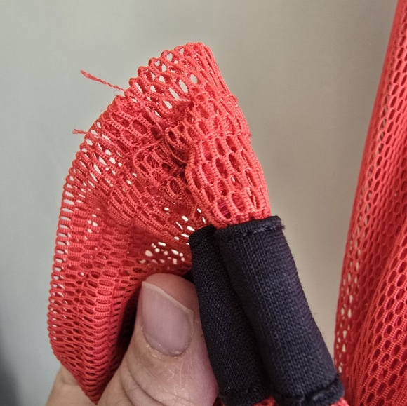 Bebe Black And Red Striped Womens Medium Mesh Sport Top Football Style - Picture 7 of 9